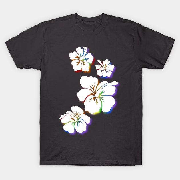 Hibiscus white with rainbow accents T-Shirt by Danispolez_illustrations